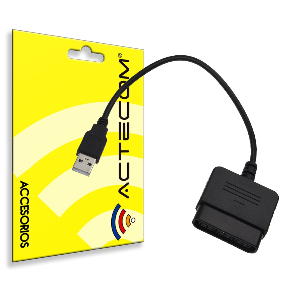 ACTECOM-ADAPTADOR PARA MANDO SIMPLE NEGRO PS1 PS2 a PS3 / PC A USB