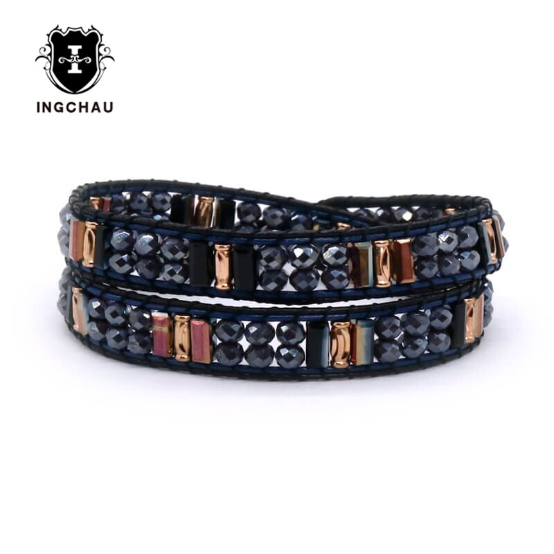 Glazen Kralen Boho Armband Handgemaakte Kralen 2 Strengen Weaving Tribal Armband Vrouwen Bohemian Sieraden WB-7: 1