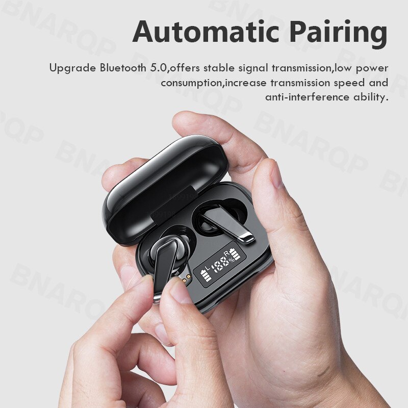 Bluetooth Headphones - 9D HIFI Sound, Waterproof IPX5, 300mAh Charging Case, LED Display, Noise Reduction