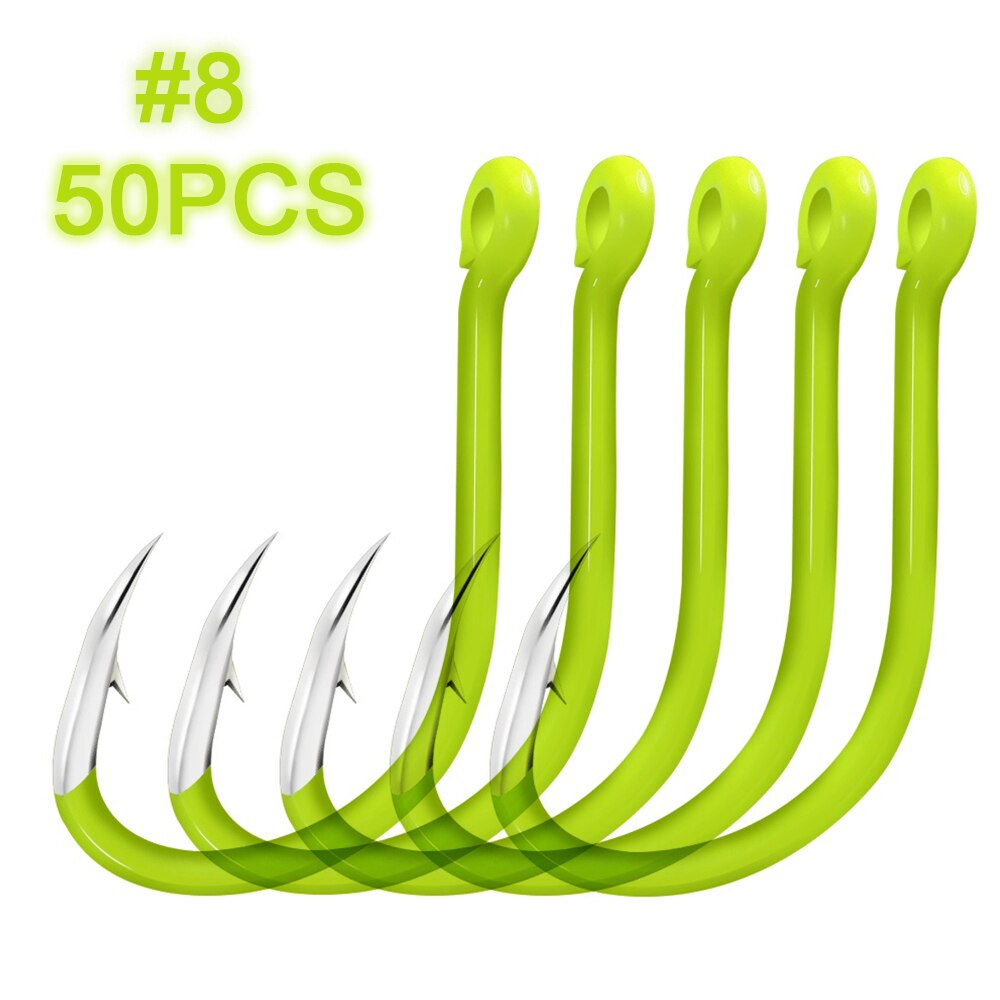 Lixada 50pcs/lot Luminous Fishing Hooks Carbon Steel Glow In Night Luminous Fishing Hooks for Carp Pesca: Hole 8