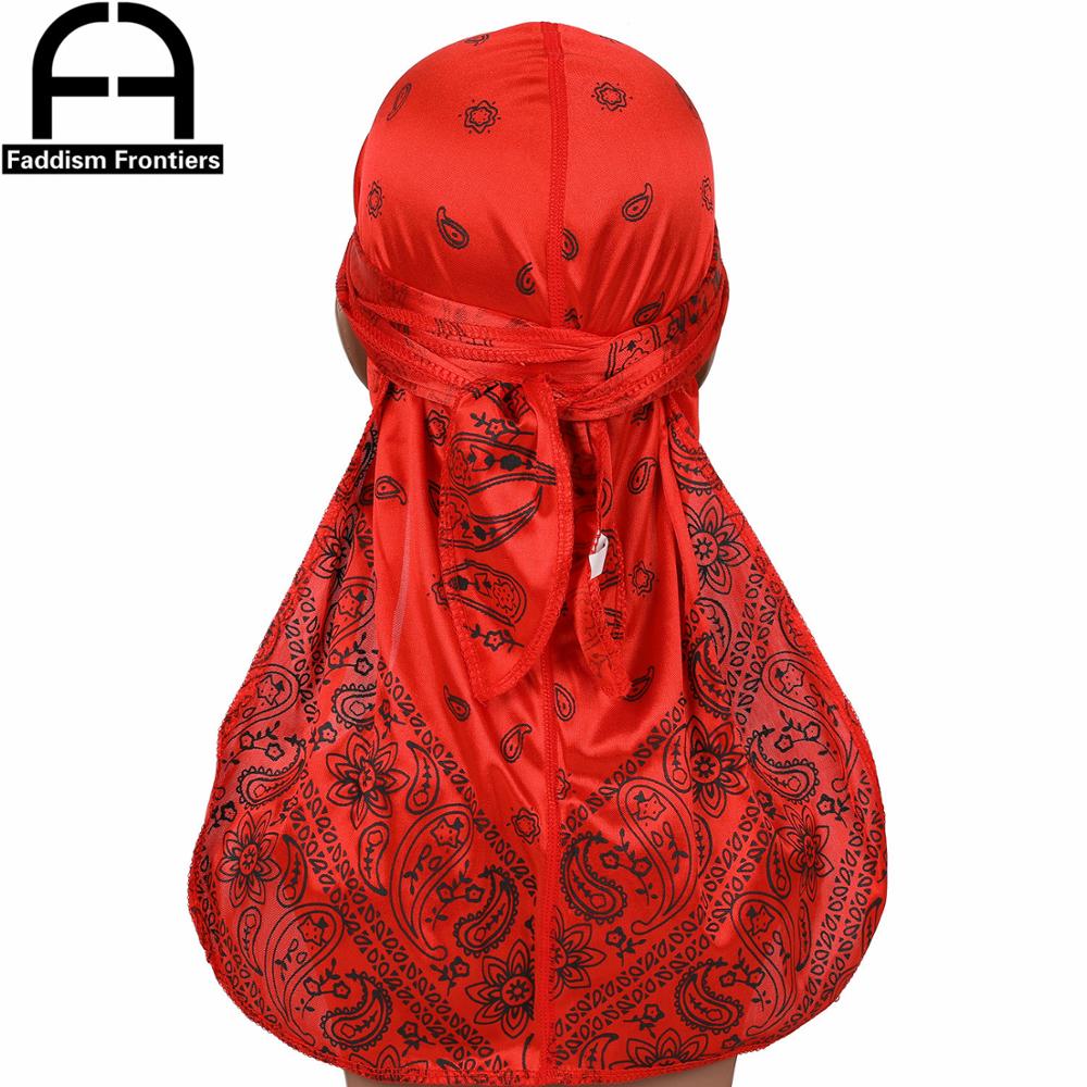 Men Silk Durag Paisley Printing Silky Durags Bandanas for Men Long Straps Headwear Head Scarf Wave Cap Headwrap Durags