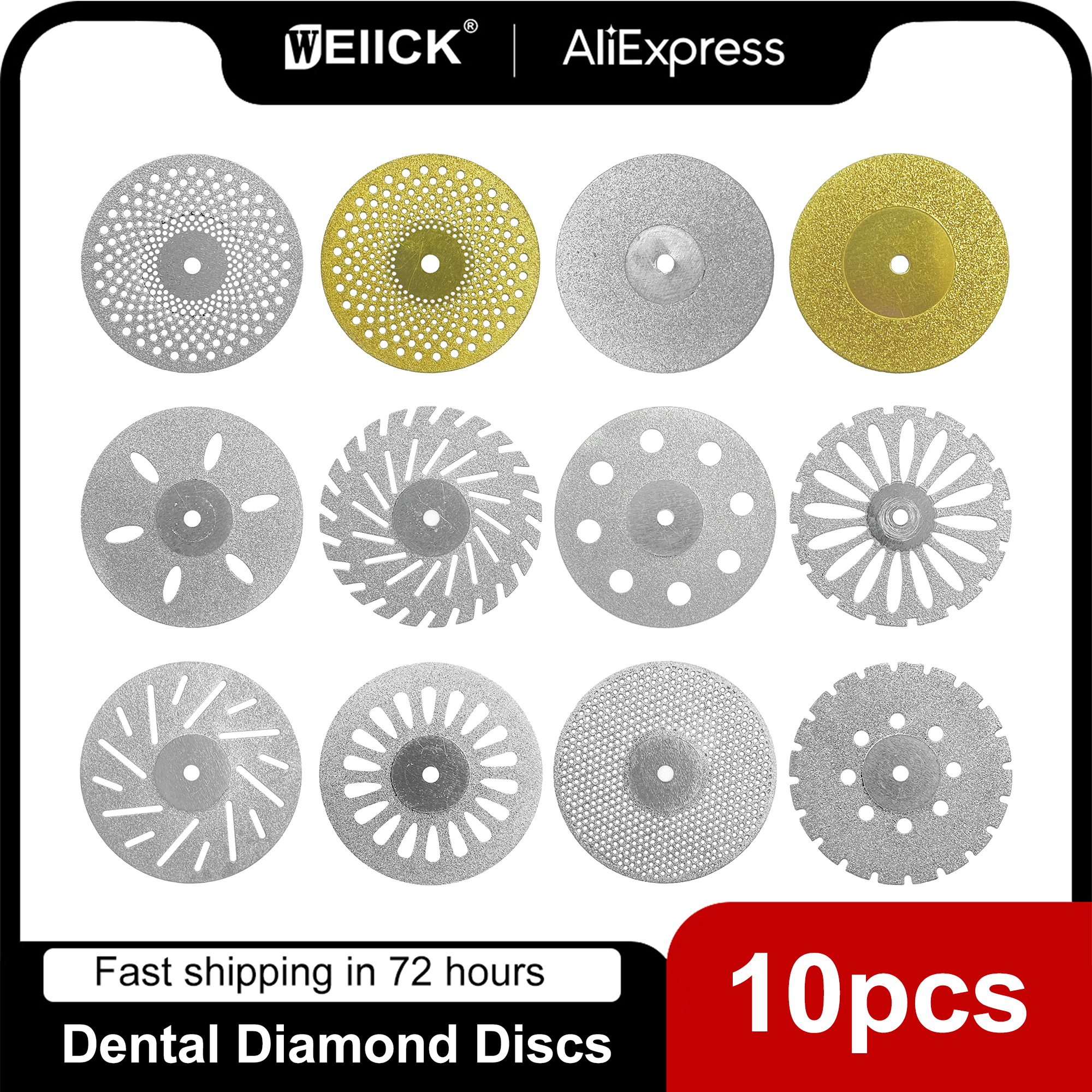 Discos de diamante para pulir laboratorio Dental WellCK, disco de recubrimiento de doble cara de 0,25mm, herramienta de corte rotativa para dentista, 10 Uds.