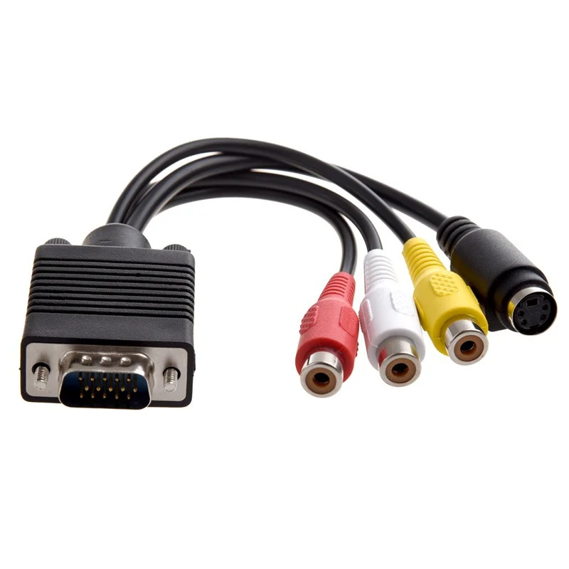 VGA Male naar S-Video 3 RCA Jack Female Composiet AV TV Out Adapter Converter Connector Videokabel Laptop PC Videokaarten