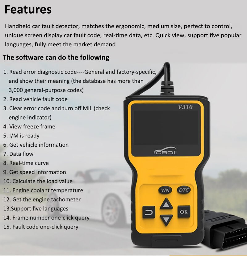 V310 OBD2 Code Reader V1.1 Car Diagnostic Tool V310 Code Scanner V310 OBDII Car Scan Tool