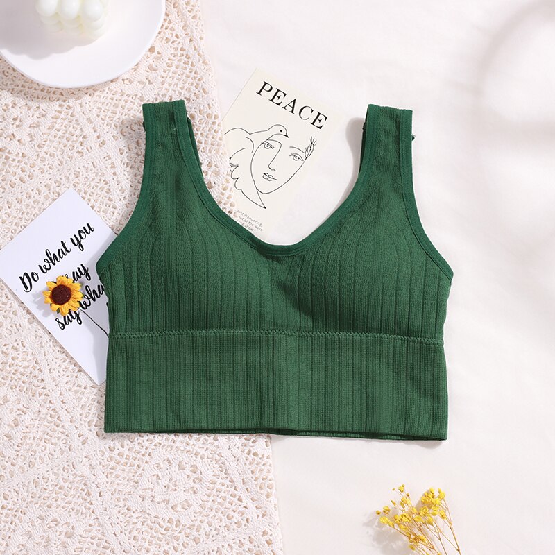 Seamless Padded Crop Top Women Bra Sports One-Piece Tube Top Underwear Striped Wireless Lingerie