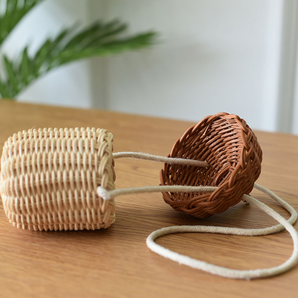 Mini panier en rotin tissé en forme de gland, 1 pièce, panier suspendu croisé (marron clair Beige)