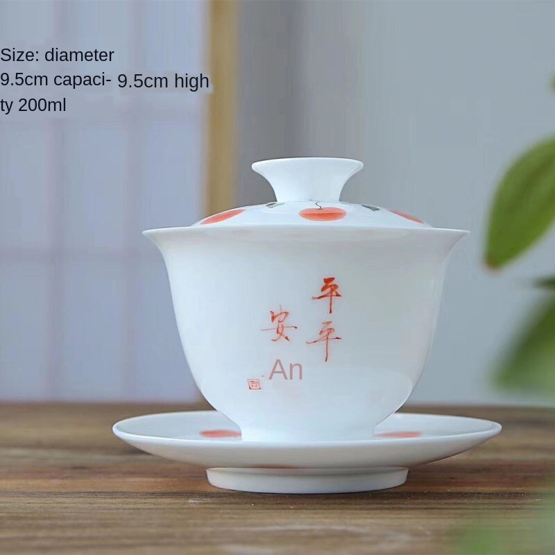 Sancai Gai Wan Cha Cup Handgeschilderde Eierschaal Sancai Cup Kung Fu Thee Keramische Gao Bai Ci Thee Kom sopera De Ceramica Gaiwan