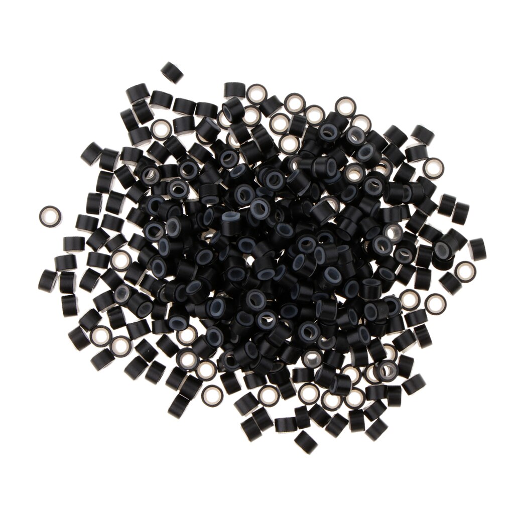 Anneaux en Silicone pour Extensions de cheveux, 500 pièces, Micro perles, pour perruque, tissage, couture, plumes: Black