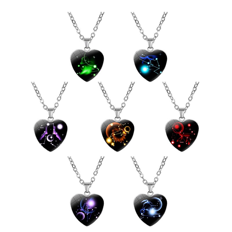 Enfants fille collier avec pendentif en forme de coeur astrologique zodiaque signe zodiaque cristal verre Multi graphiques