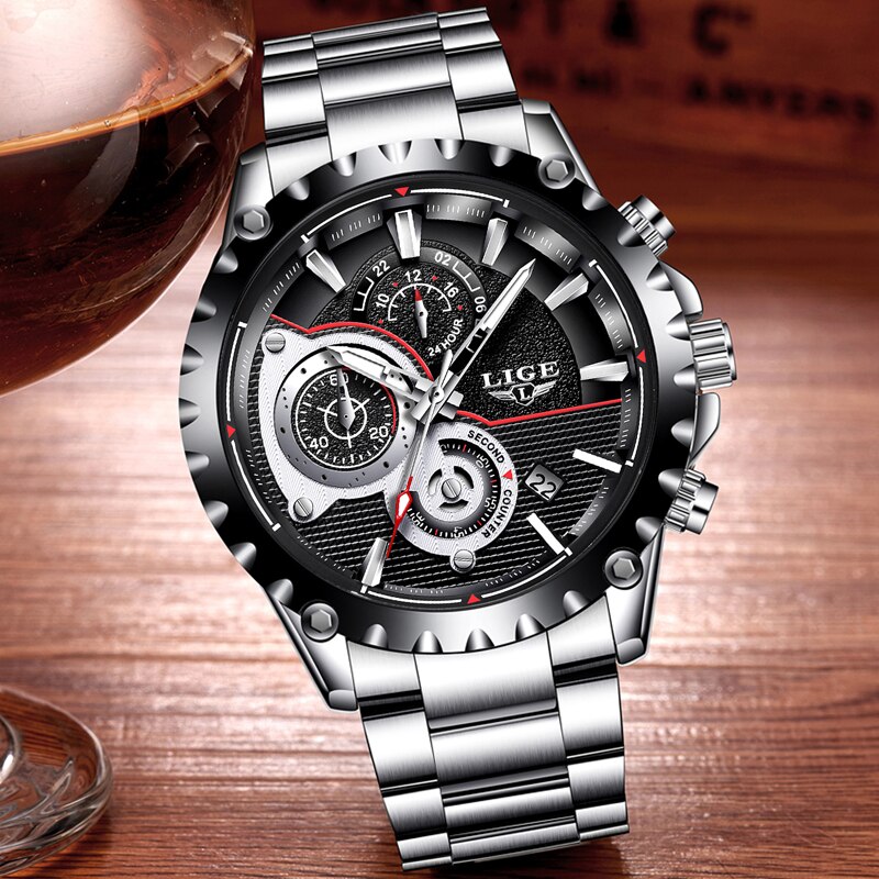 Mannen Horloge Top Luik Luxe Quartz Horloge Mannen Sport Chronograaf Roestvrij Staal Waterdicht Heren Horloge Relogio Masculino