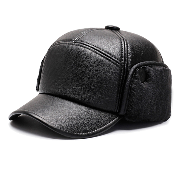 Winter Baseball Cap Hats For Men Snapback Father Casquette Bones Dad Caps Gorras Earflaps Thicken Hombre Warm PU Sport Hats: black wool