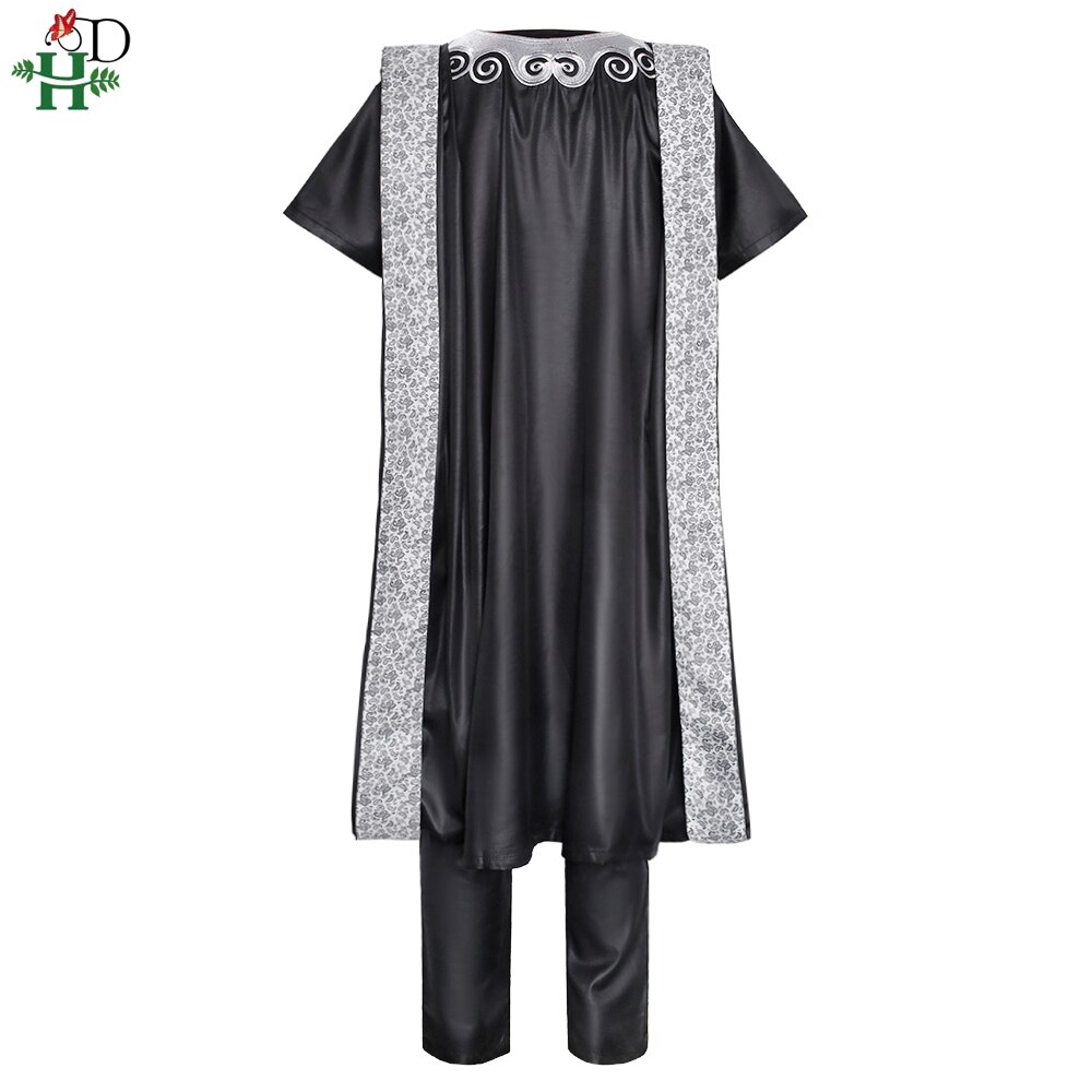 H & D afryki Agbada dla mężczyzn szata koszula spodnie 3 sztuk zestaw 2020 nowa afrykańska Dashiki rękojeść ensemble Homme moda ślubna strój