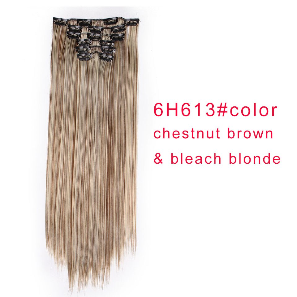 AISI QUEENS Clips In Hair Extension Long Straight Hair Clips for Women 8pcs/set Synthetic 16 Clips In Hair Extensions: 6H613