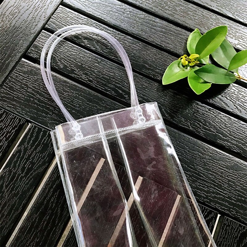 PVC Leakproof Ice Bag Collapsible Clear Wine Cooler Pouch with Carry Handle for Cold Beer White Wine Champagne Chilled