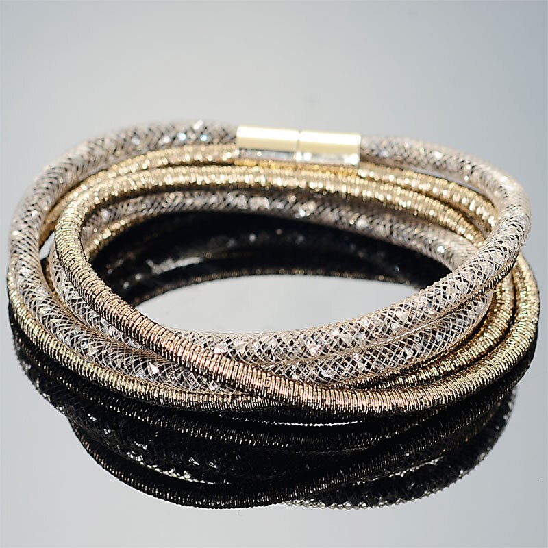 Miasol Crystal Bracelets Mesh Chain With Full Resin Crystal Magnetic Double Wrap Bracelet For Kim Kardashian Women Jewelry: Coffee