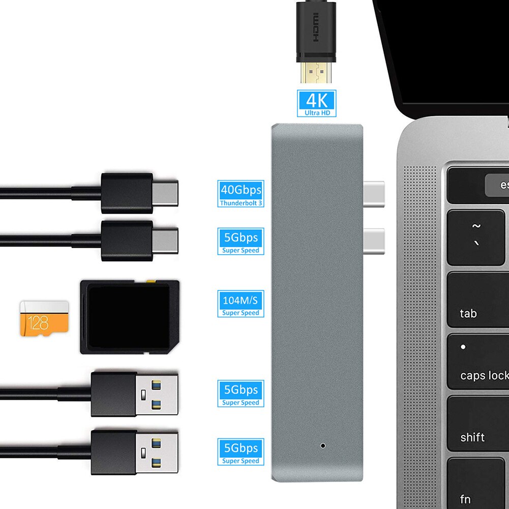 Multifunktionale 7 in 1 Aluminium Magnesium Legierung Docking Bahnhof Dual USB Typ C Hub Adapter USB Splitter für Apfel Laptop