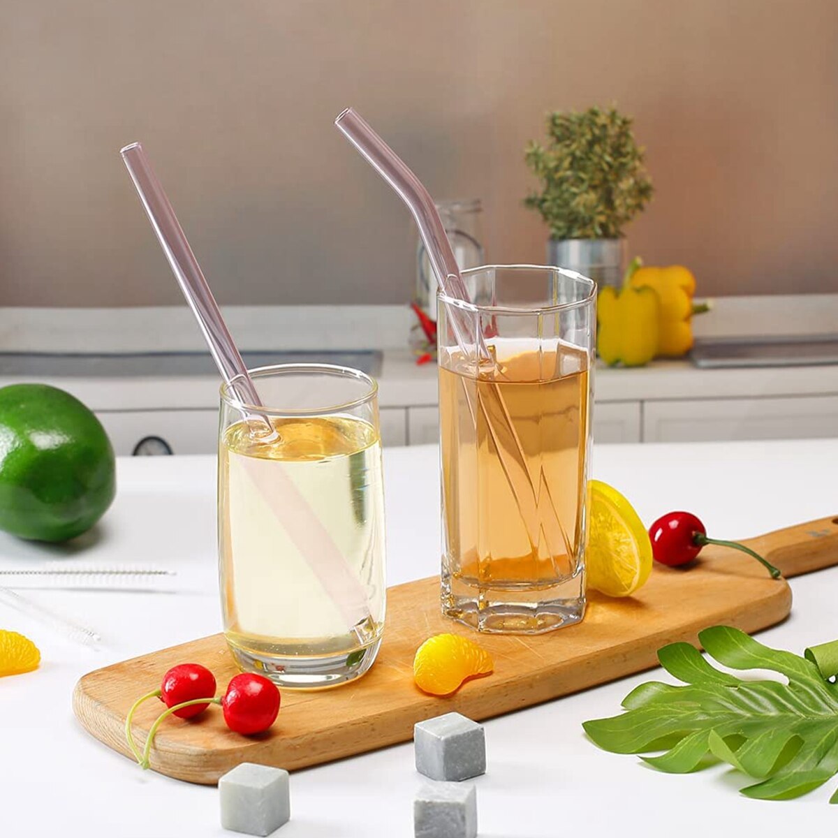 Glass Drinking Straws Kitchen Bar Reusable Drinking Straws Eco-friendly Glass Cocktail Straws for Juice Milk Coffee Bar Drinks