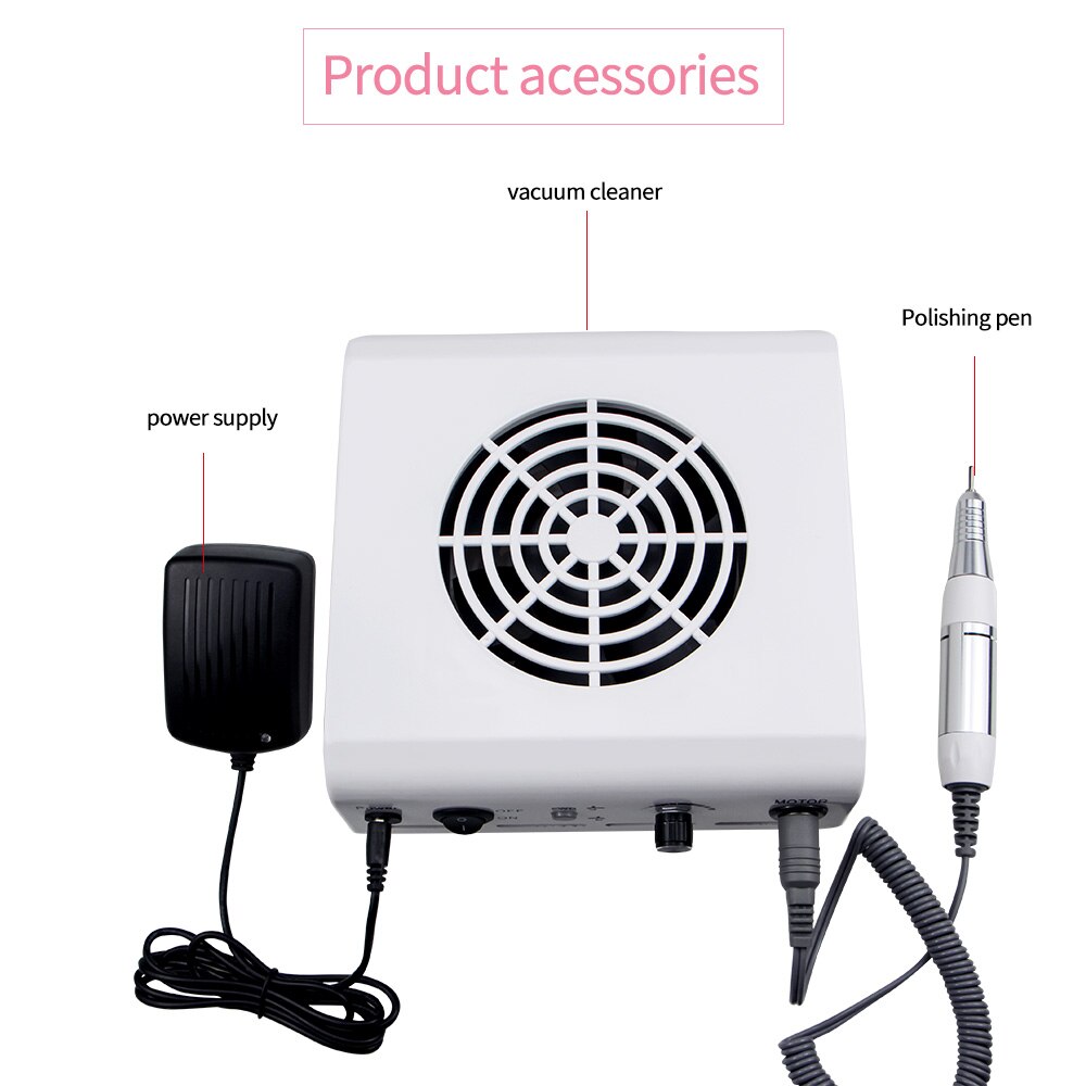 Ponceuse pour manucure, collecteur de poussière ongles avec poignée à vitesse réglable, ventilateur puissant pour Salon de beauté, 80W 2 en 1