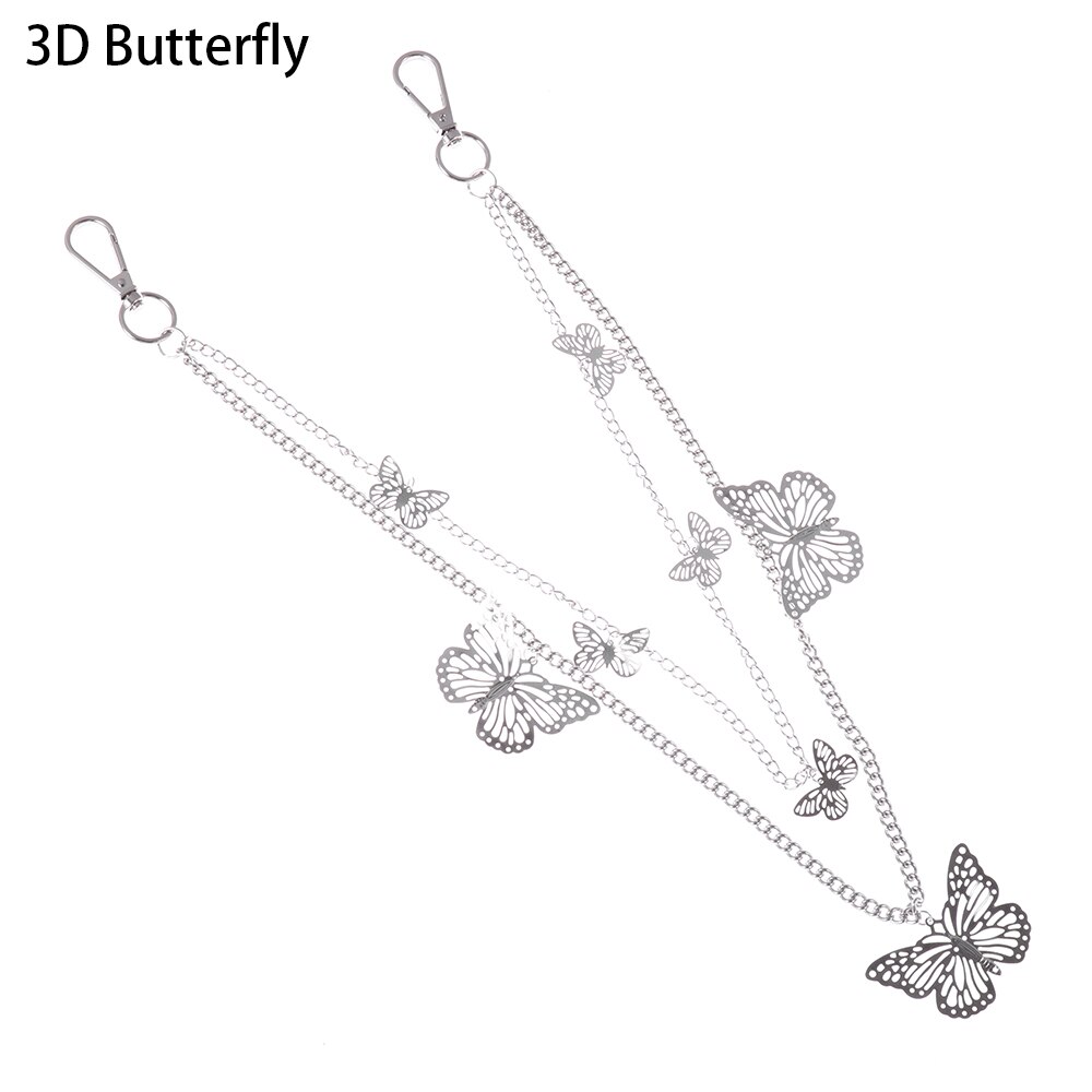 Vrouwen Mannen Broek Chain Punk Straat Vlinder Riem Taille Ketting Multi Layer Haak Broek Sleutelhanger Jeans Ketting Hiphop Sieraden: 5- 3D Butterfly