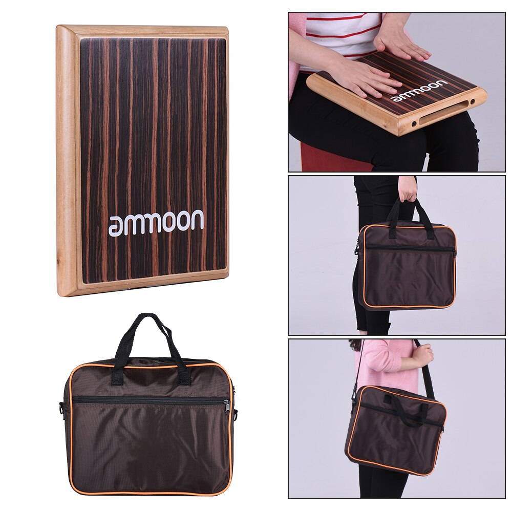Ammoon kompakt rejseboks tromme cajon flad håndtromme percussion instrument med justerbar strenge bæretaske