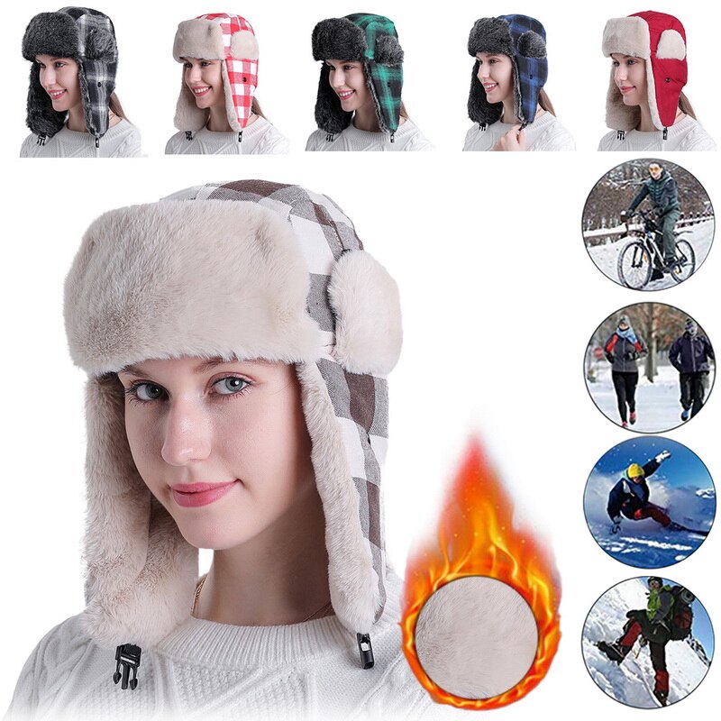 Neue Frauen Winter Leifeng Bomber Hüte Mann Flieger Hüte Russische Kappe Ohr Klappen Bomber Leifeng Kappen für Männer draussen Winddicht Hütte