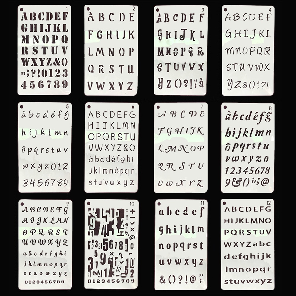 12pcs Multi-use Stencil Set Handwriting Practice Craft Letter DIY Scrapbooking Painting Stamping Template Album Layering