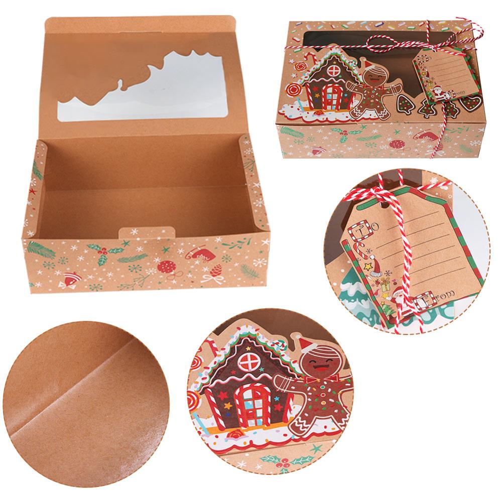 Ourwarm 12/24Pcs Kraftpapier Kerst Cookie Dozen Met Clear Window 22*15*7Cm nieuwjaar Gunsten Dozen Voor Cookies Treats