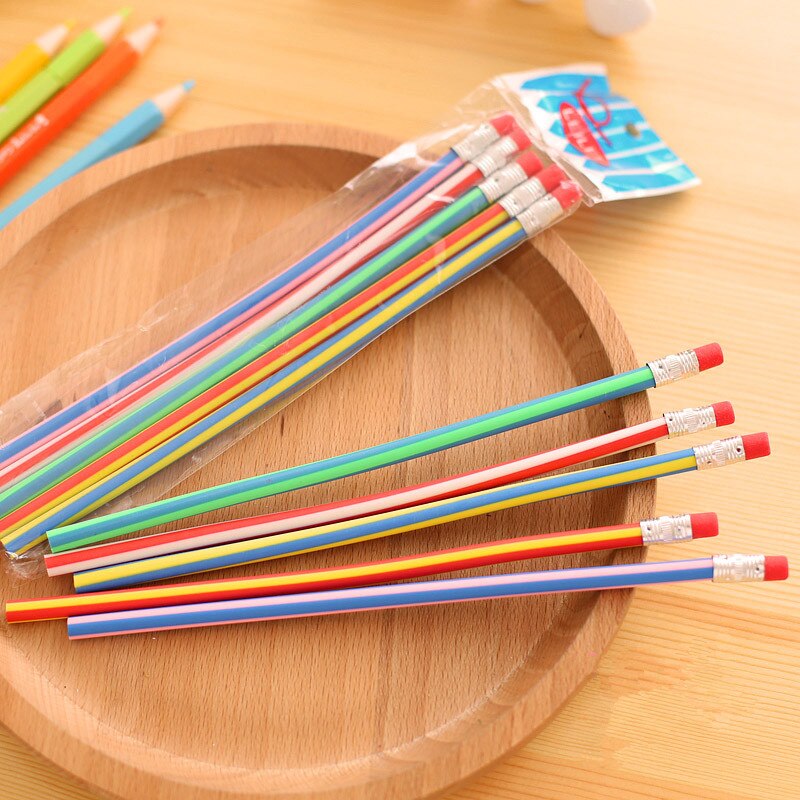 60pcs/lot Cute Colorful Bendy Flexible Soft Pencil with Eraser chool Stationary Office Suppliers 29.5CM
