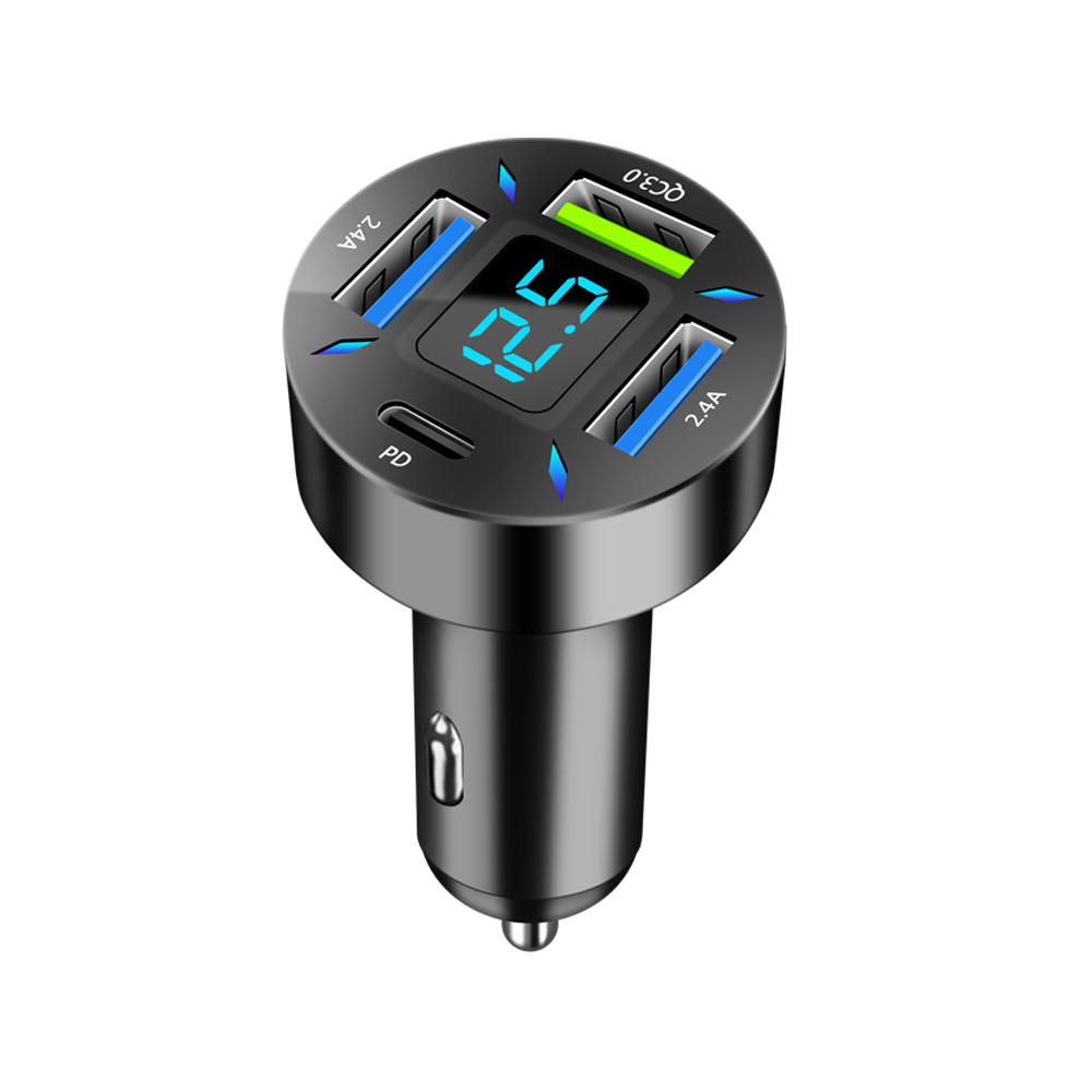 66 W Auto Volt Meter 4 Poorten USB Autolader Snel Opladen PD Quick Charge 3.0 USB C Auto telefoon Oplader Adapter Voor Telefoon Voltmeter: Goud