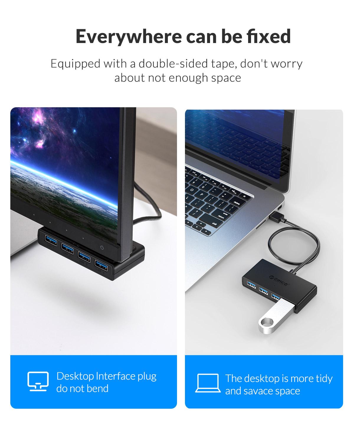 ORICO-HUB con 4 puertos USB 3,0, divisor, adaptador OTG de alta velocidad para ordenador, portátil, accesorios con puerto de alimentación Micro USB múltiple