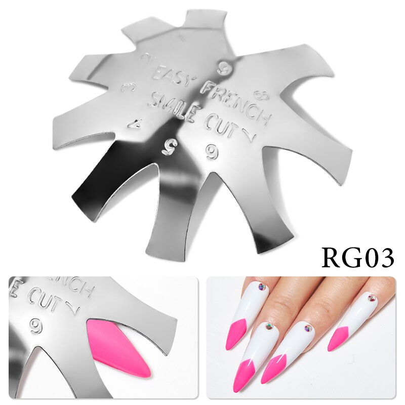 Pro 9 Sizes Easy French Smile Cut V Line Almond Shape Tips Manicure Edge Trimmer Nail Cutter Acrylic Pink White French Nails: Q16710