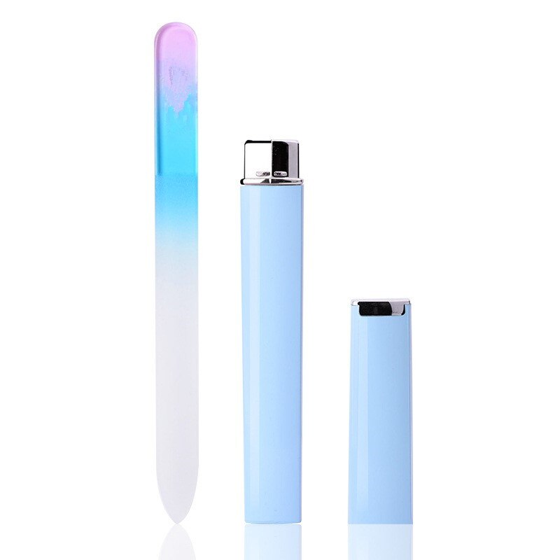 1Pcs Durable Crystal Glass Nail Files Buffer Manicure Device Decorations Tool Sanding Buffer Block Pedicure Nail Tools: 1 Pc with Blue Case