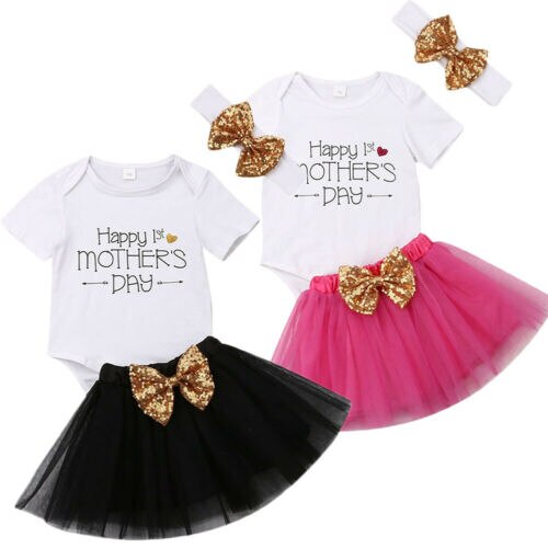 Moederdag Outfits Baby Meisje Prinses Tops Romper + Tule Rok 2 stuks Outfit Maat 0-18 M
