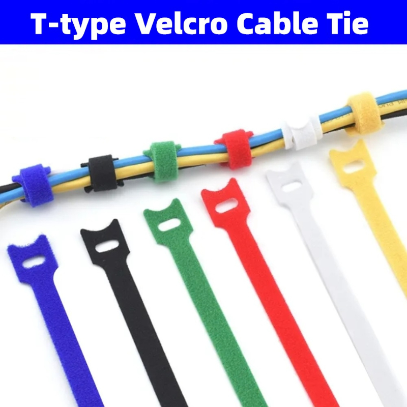 10pcs/Releasable Cable Ties Plastics Hook Loop Fastening Reusable Cable Ties Nylon Loop Wrap Zip Bundle T-type Cable Tie Wire