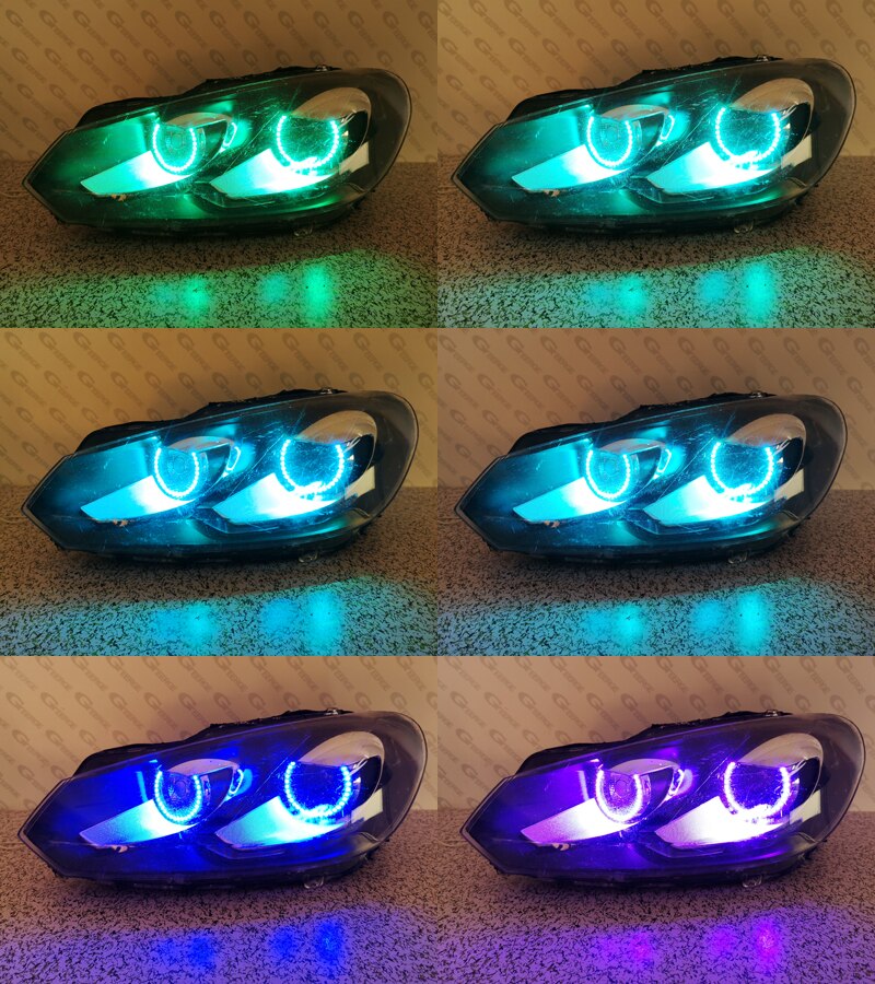 Ojos de Ángel led RGB para VOLKSWAGEN VW GOLF GTI VI MK6, faro de xenón, multicolor, ultrabrillante, aplicación remota por Bluetooth, RF,