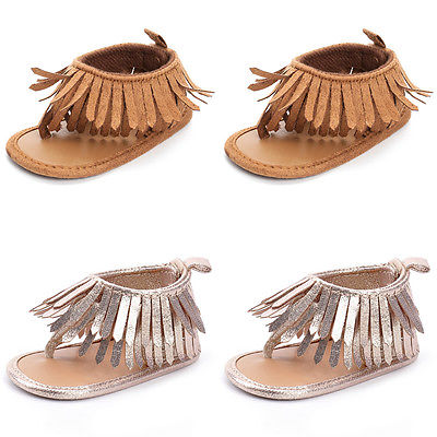 Newborn Baby Girls Sandals Tassel Anti-Slip Crib Shoes Soft Sole Prewalkers