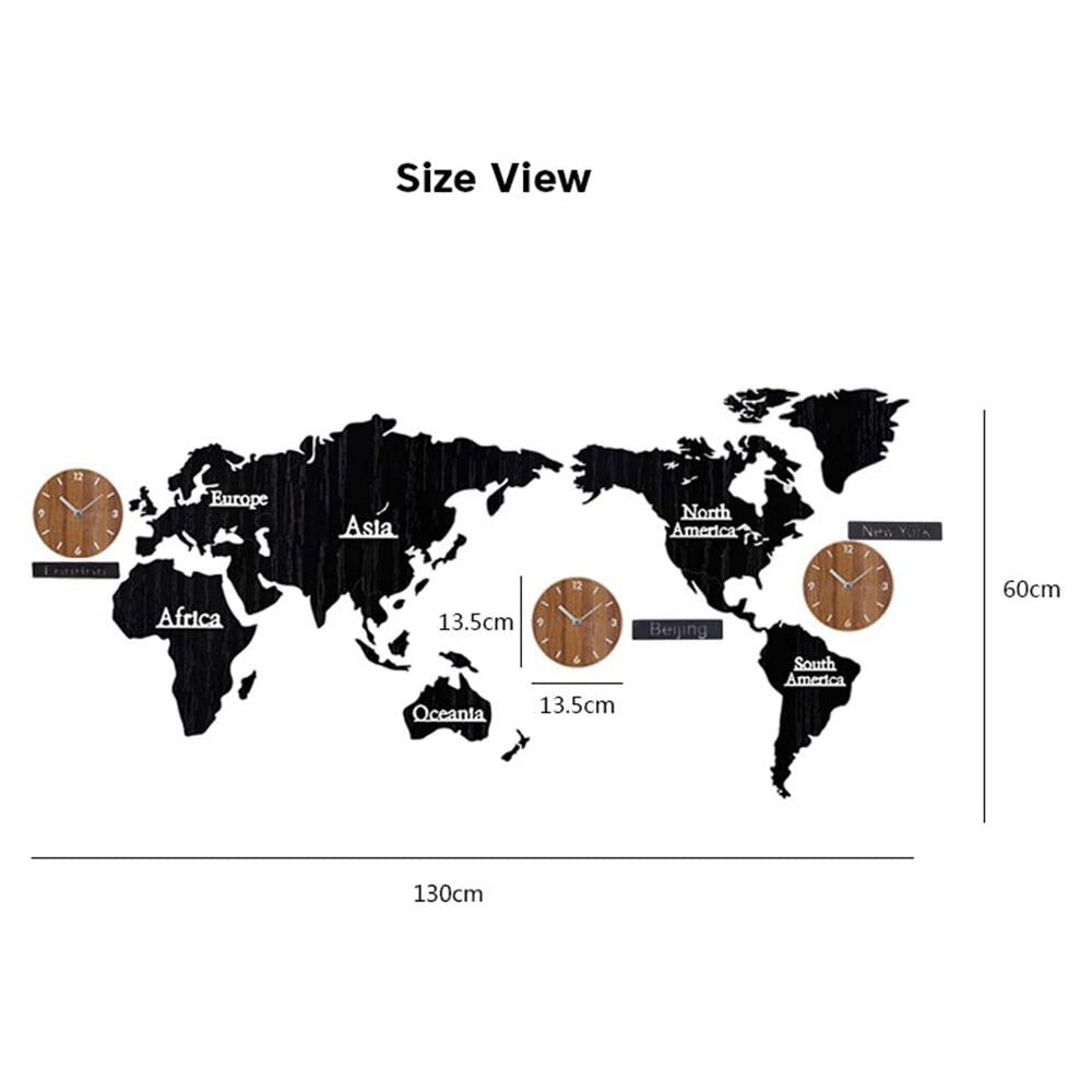 Reloj De pared Digital De madera MDF con mapa del mundo 3D, moderno, redondo y silencioso, bricolaje