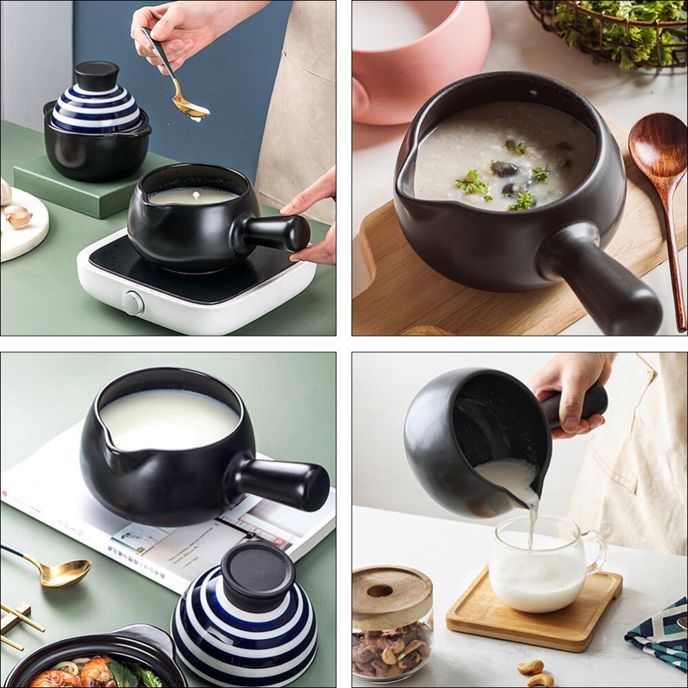1Pc Practical Pot Ceramic Saucepan Baby Food Cooking Pot Home Cookware (Black)
