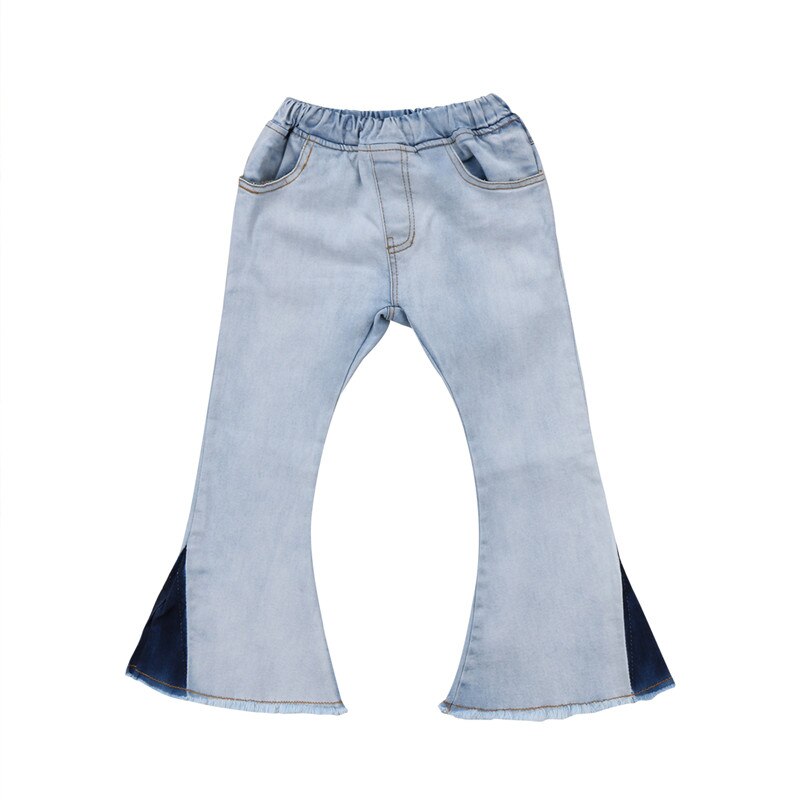Pudcoco børn baby piger bukser med klokkebunde denim brede ben jeans bukser 2-7y: Lyseblå / 7t