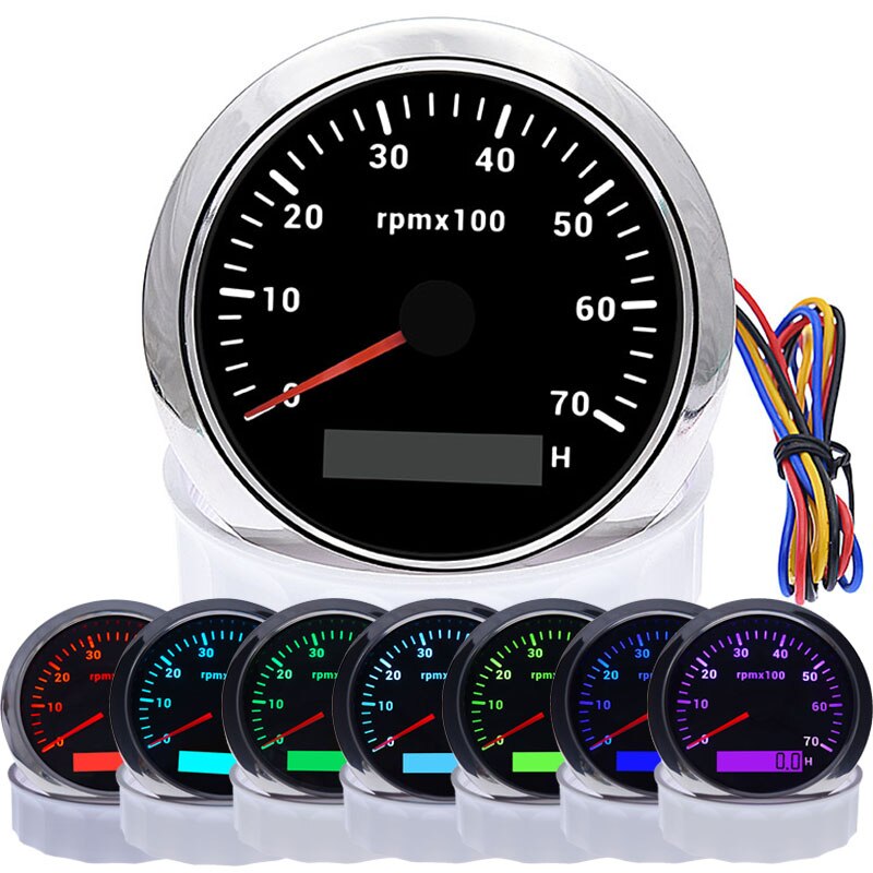 85mm Tachometer 3000 6000 8000 RPM Tacho Mit 7 Farben Hintergrundbeleuchtung Marine Boot RPM Meter Gauge LCD Tacometro Digital stunde Meter