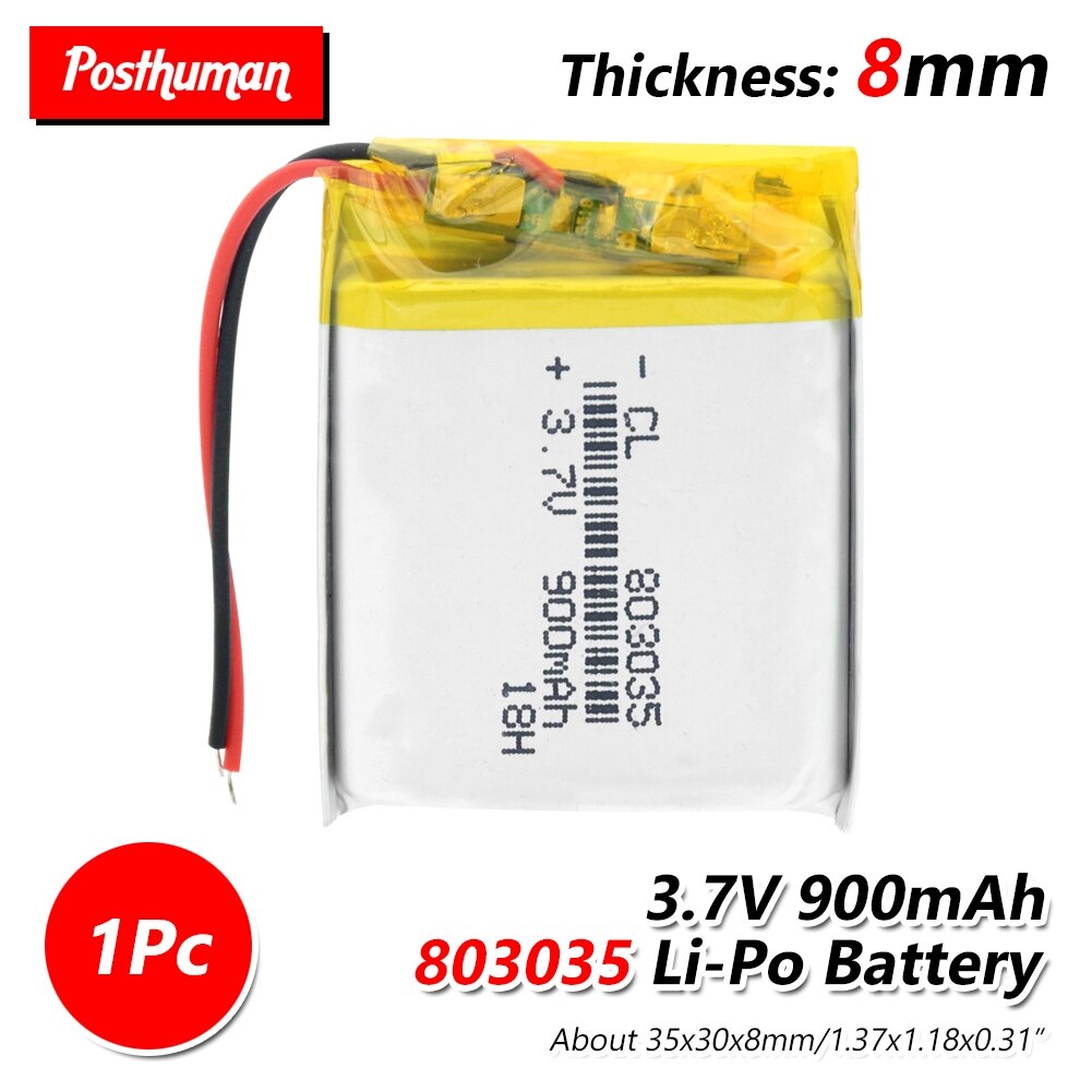 Oplaadbare Lithium Polymeer Batterij 900 Mah 3.7V 803035 Li-Ion Batterij Voor Dvr, Gps, Mp3, Mp4, mp5 Power Bank, Speaker Luchtbevochtiger: 1Pc