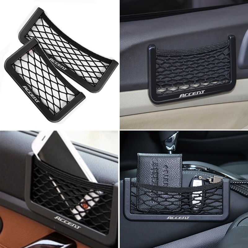 1 borde Interior de la carrocería del coche, accesorios de almacenamiento de red elástica para Hyundai Accent