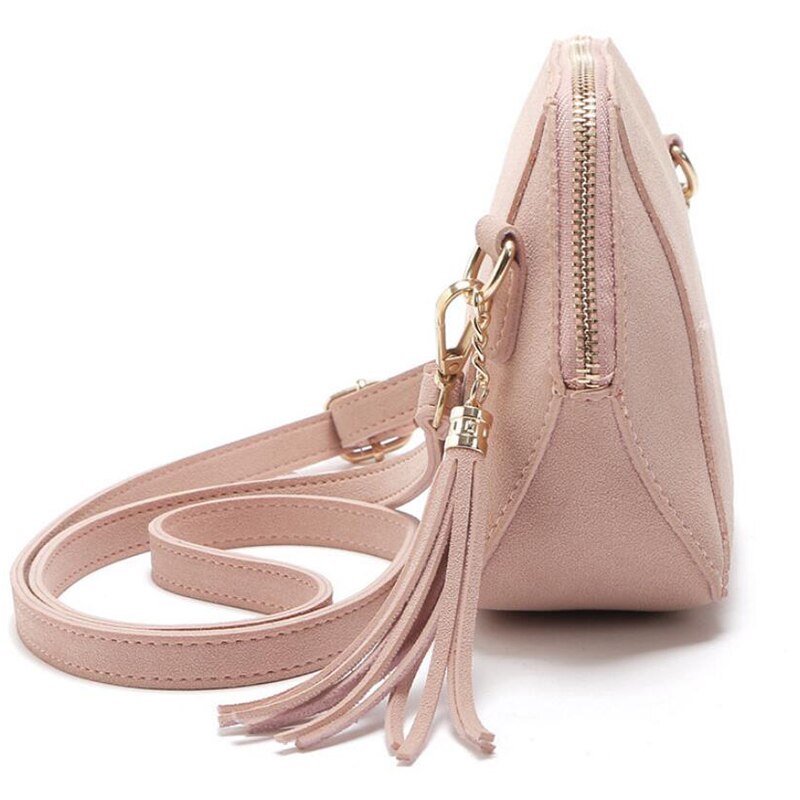 Bolso cruzado de nobuk con borla para mujer, Mini bolso de hombro femenino con solapa de cuero PU, Bolso Barato de mensajero sólido