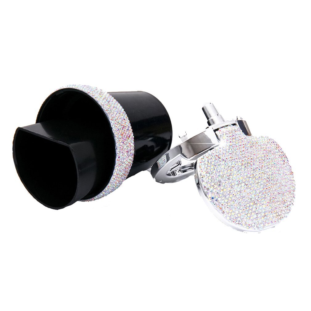 Bling Bling Steentjes Draagbare Auto Asbak Met Licht Kristal Diamant Led Auto Ash Tray Asbak Opslag Cup: Zilver