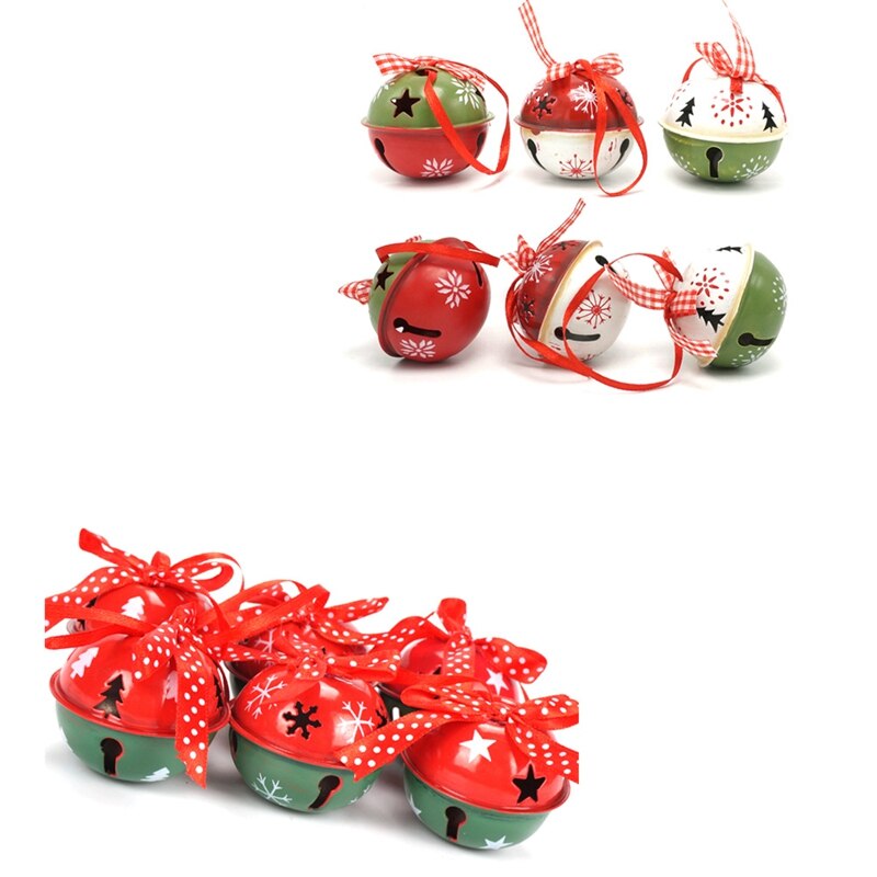 6Pcs Christmas Decoration for Home Red Green White Metal Jingle Bell with Ribbon Merry Christmas Tree Decoration
