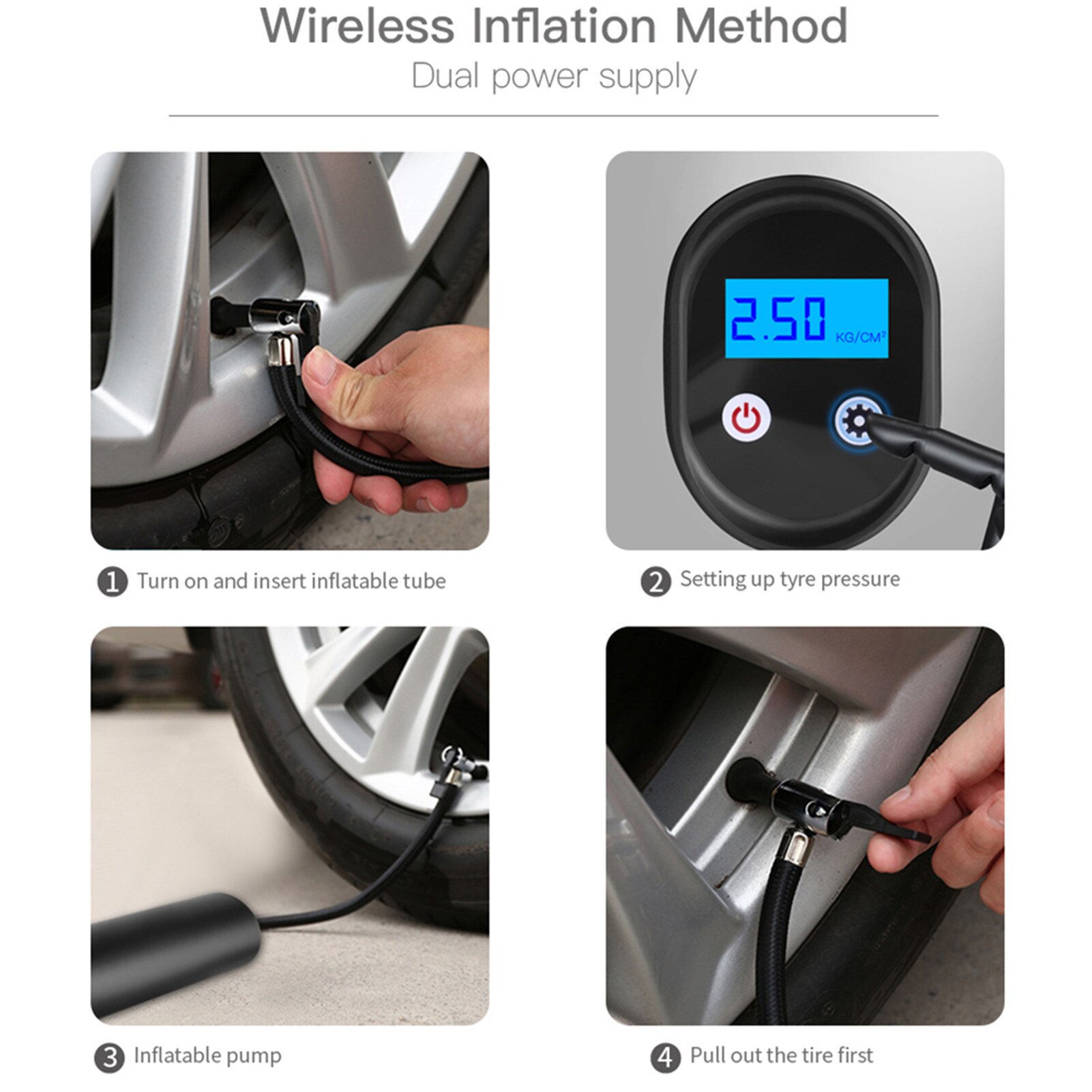 12V Car Tyre Inflator LED Lighting Tire Inflatable Pump Portable Air Compressor Inflatable Pump For Cars Bicycle Tires Inflator