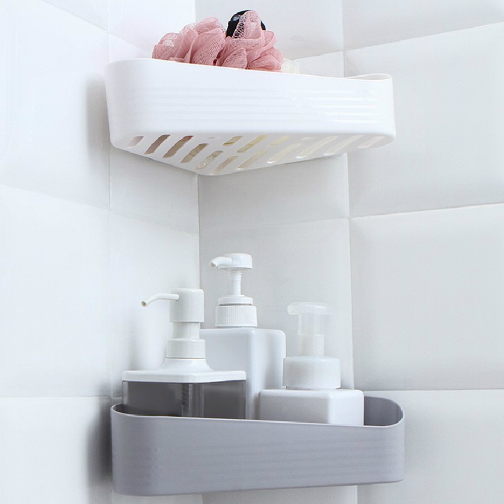 Plastic Suction Wall Corner Bathroom Shelf Suction Rack Organizer Cup Storage Home Bathroom Kitchen Shower Wall Shelf