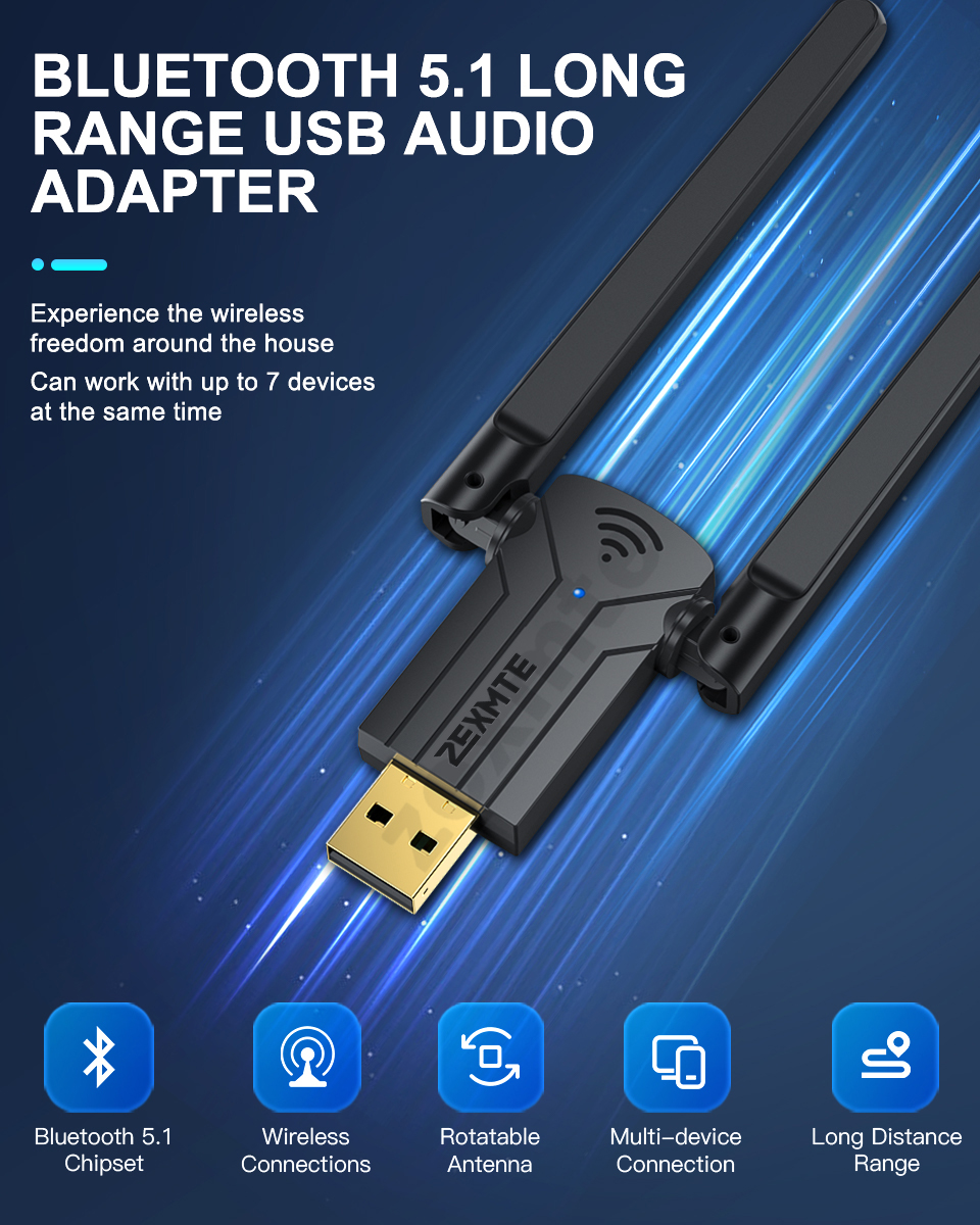Zexmte 150M Adapter Bluetooth dwuzakresowy nadajnik USB 5.1 Bluetooth odbiornik Audio darmowego sterownika dla wygranej 10/11 Adaptador