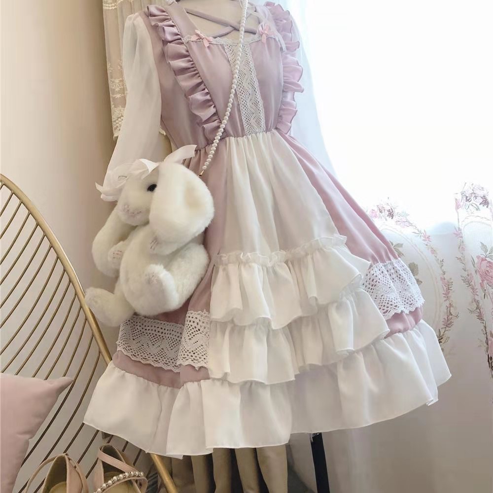 Japanese Black Pink Maid Costume Loli Lolita Skirt Op Small Cute Soft Girl Fairy Skirt Gothic Lolita Dress Women Kawaii Clothing