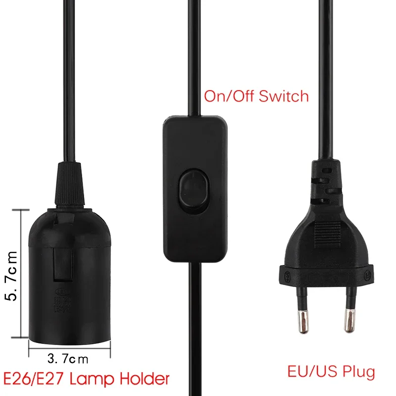 Portalámparas E27, luz colgante, cable de alimentación de 1,8 m, adaptador de enchufe UE/EE. UU. con cable de interruptor, utilizado para fijar enchufes, blanco, negro
